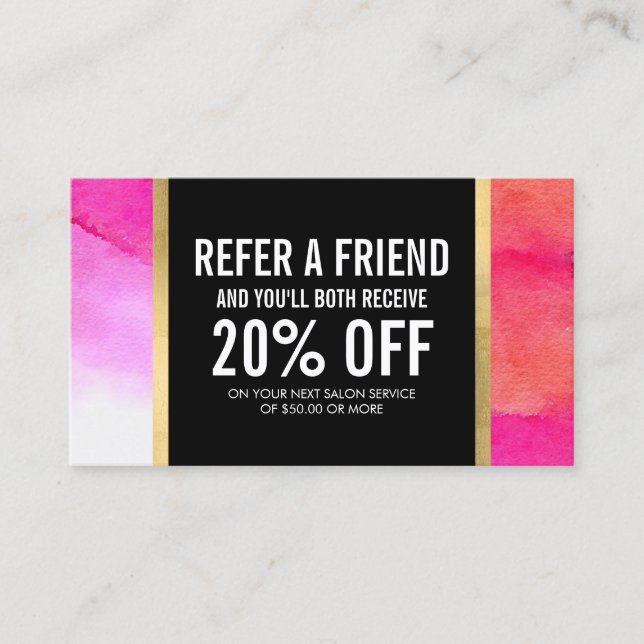 Hänvisning till fet Rosa Watercolor Lash Extension Rabattkort (Framsida)