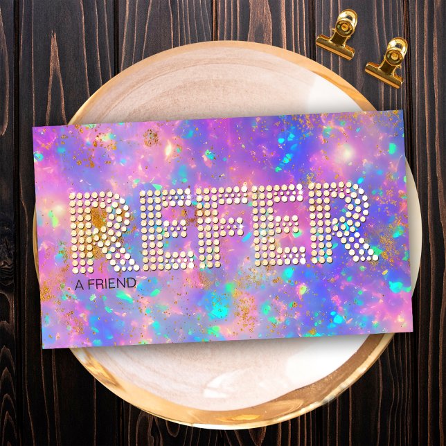 Hänvisning till guld Diamond Fire Opal Stone Refer Visitkort (Front)