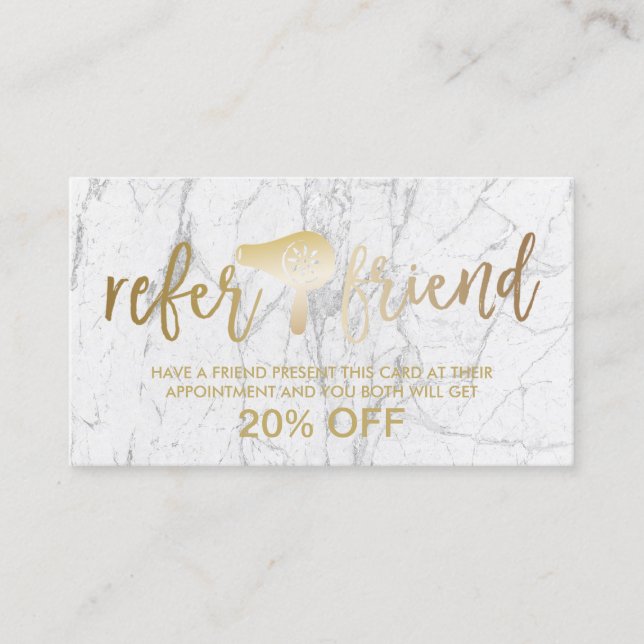 Hänvisning till guld Hair Dryer Modern Marble Salo Rabattkort (Framsida)