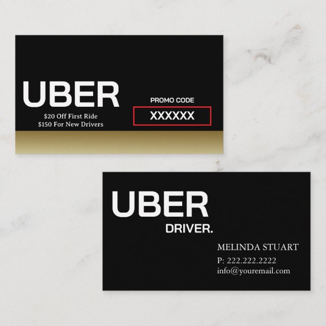 Hänvisning till Uber Driver Modern Guld Gräns Visitkort (Fram/baksida)