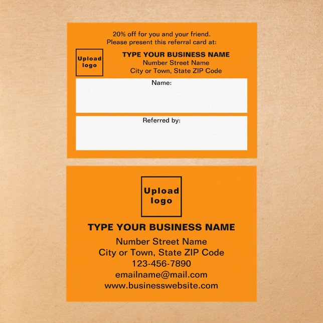 Hänvisningskort för butiks- eller butiksreferenser rabattkort (Business orange color referral card for for your customers and their family, relatives or friends.)