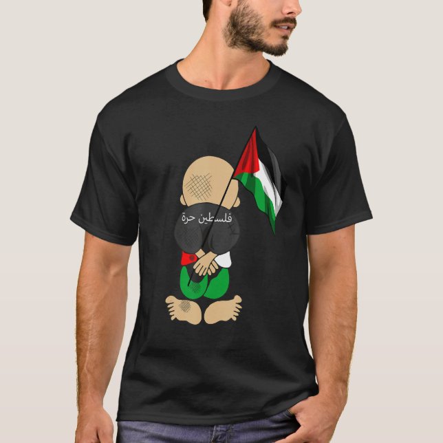 Hanzala Palestine Flag Arabic Calligraphy Free Pal T Shirt (Framsida)