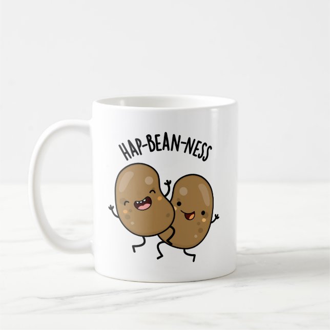 Hap-babe-ness Funny Bean Pun Kaffemugg (Vänster)