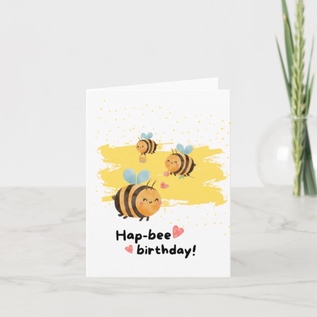Hap-Bee Puns Birthday Card Kort (Framsida)