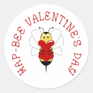 Hap-bee Valentines Dag Sticker Runt Klistermärke