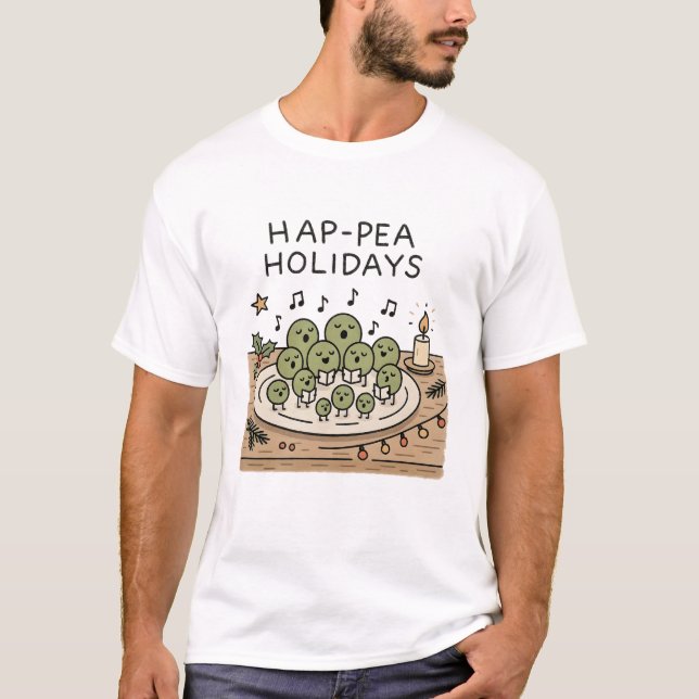 Hap-pea Holidays - Funny Christmas Pun T-Shirt (Framsida)