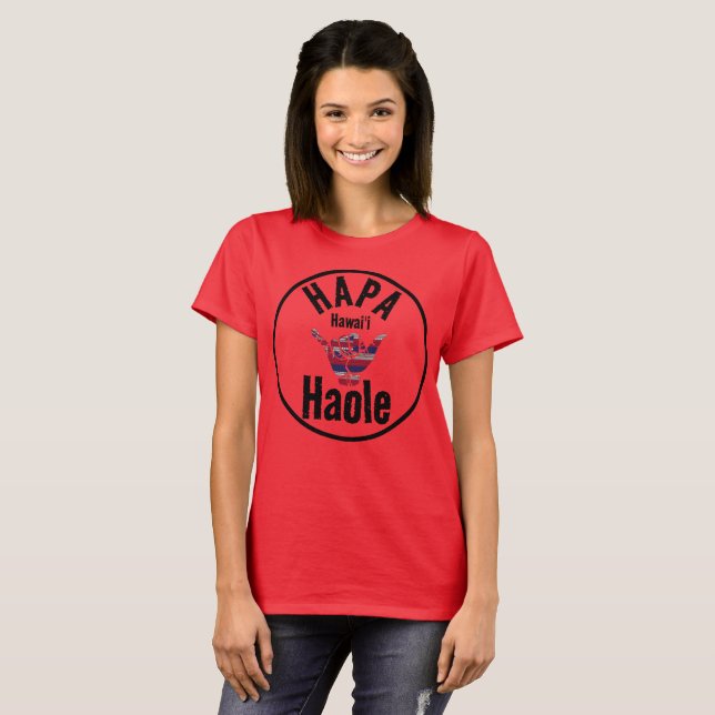 HAPA HAOLE TRIBAL HI Flagga SHAKA HAWAII T Shirt (Hel framsida)