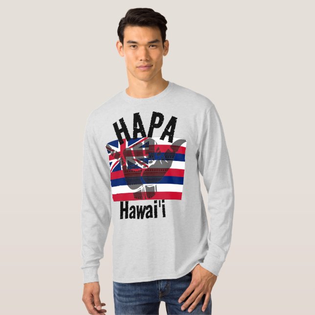 HAPA HAWAII HI Flagga TRIBAL SHAKA BG T Shirt (Hel framsida)