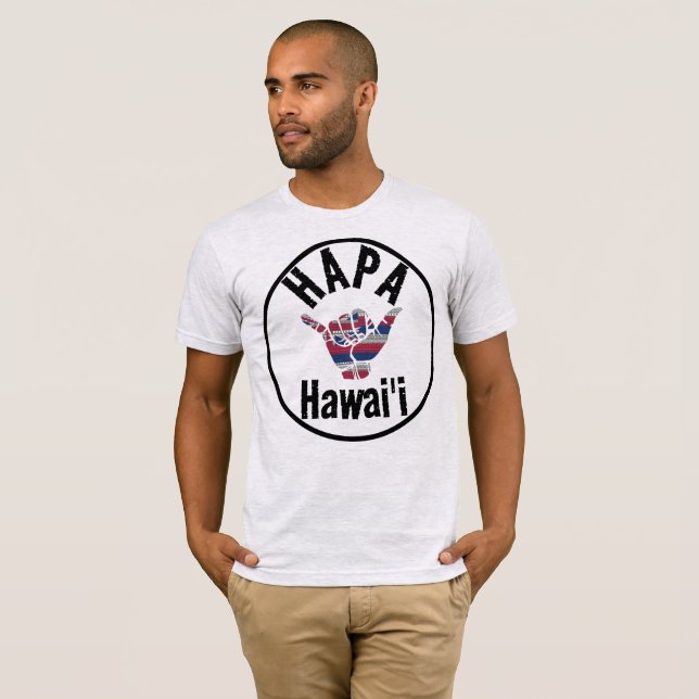 HAPA HAWAII TRIBAL HI Flagga SHAKA T Shirt (Hel framsida)