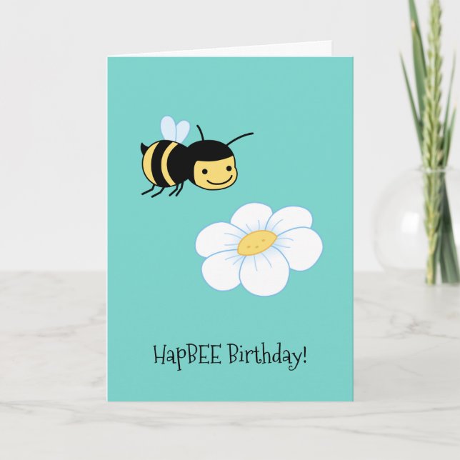 HapBEE (lycklig) Birthday Bee Flower Kort (Framsida)