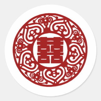 Hapighetsmärken för kinesiska bröllop-dubblor runt klistermärke