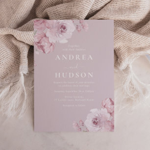 Häpnadsväckande dammig rosa & mauve elegant bröllo inbjudningar