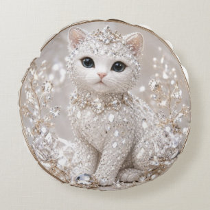 Häpnadsväckande Diamond Princess Katt Lyxig Högk Rund Kudde