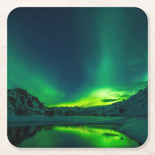 Häpnadsväckande grön Aurora Underlägg Papper Kvadrat (Framsidan)