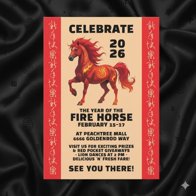 Häpnadsväckande kinesiskt år av eldhästen 2026 inbjudningar (Stunning Chinese Year of the Fire Horse 2026 Invitation Cover Photo)