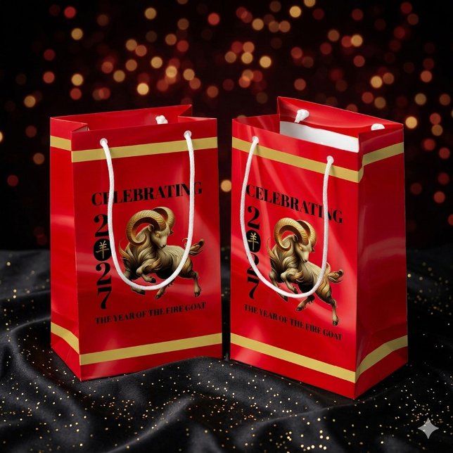 Häpnadsväckande kinesiskt år för den eldiga hästen (Stunning Red & Gold Chinese Year of the Fire Goat 2027 Small Gift Bags Cover Photo)
