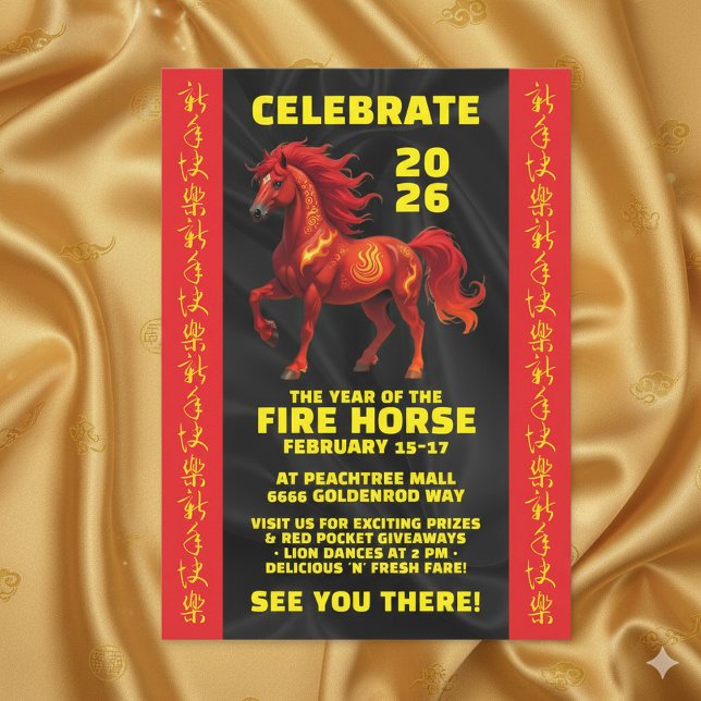 Häpnadsväckande kinesiskt år för den eldiga hästen inbjudningar (Stunning Chinese New Year of the Fire Horse 2026 Invitation Cover Photo)