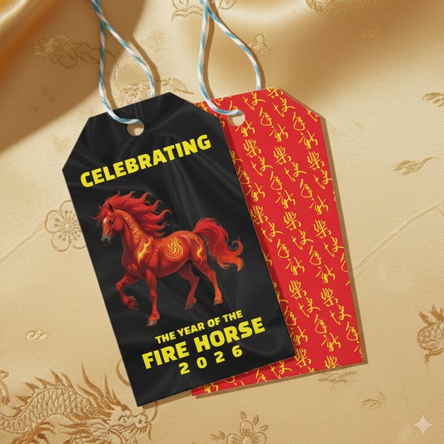 Häpnadsväckande kinesiskt år för den eldiga hästen presentetikett (Year of the Fire Horse 2026 Gift Tags Cover Photo)