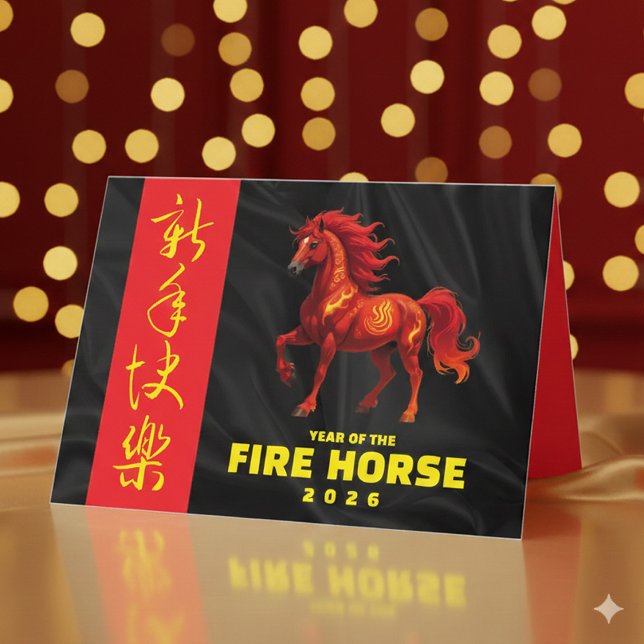 Häpnadsväckande kinesiskt år för eldens häst 2026 helgkort (Stunning Chinese New Year of the Fire Horse 2026 Greeting Card Cover Photo)