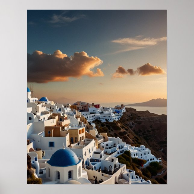 Häpnadsväckande utsikt över Santorini Poster (Framsidan)
