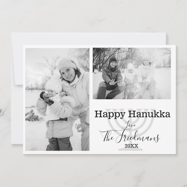 Happ Hanukka Family 2 Photo Black White Julkort (Framsida)