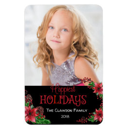 Happest Helgdagar Poinsettia Family Photo Magnet
