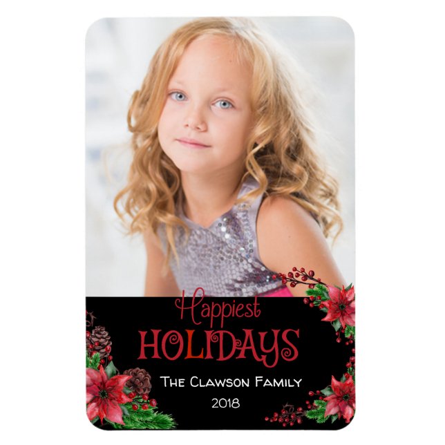 Happest Helgdagar Poinsettia Family Photo Magnet (Vertikal)