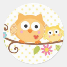 HAPPI TRÄD UGGLA BABY SHOWER STICKER RUNT KLISTERMÄRKE