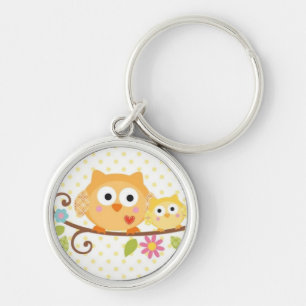 HAPPI-TRÄDUGGLA KEYCHAIN RUND SILVERFÄRGAD NYCKELRING