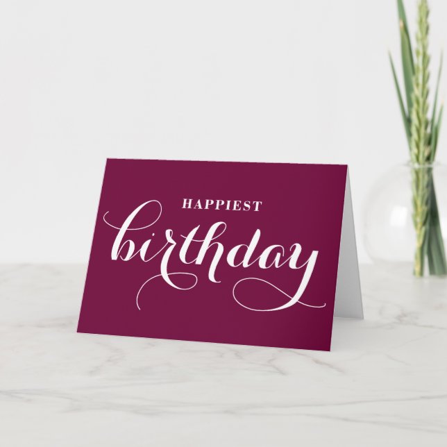 Happiest Birthday Whimsical Calligraphy Card Kort (Framsida)