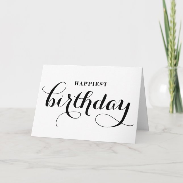 Happiest Birthday Whimsical Calligraphy Card Kort (Framsida)