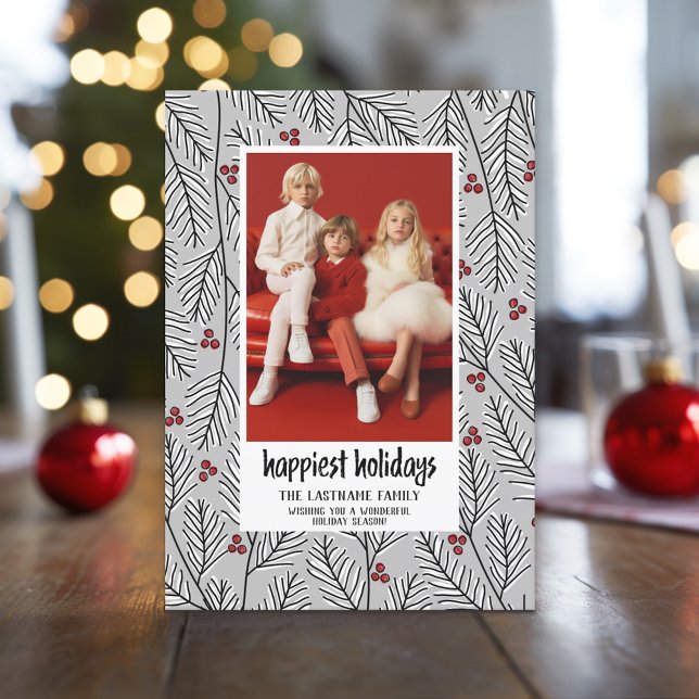 Happiest Helgdagar - Silver Black Red - 1 foto Julkort (Custom Holiday Photo Greeting Card)