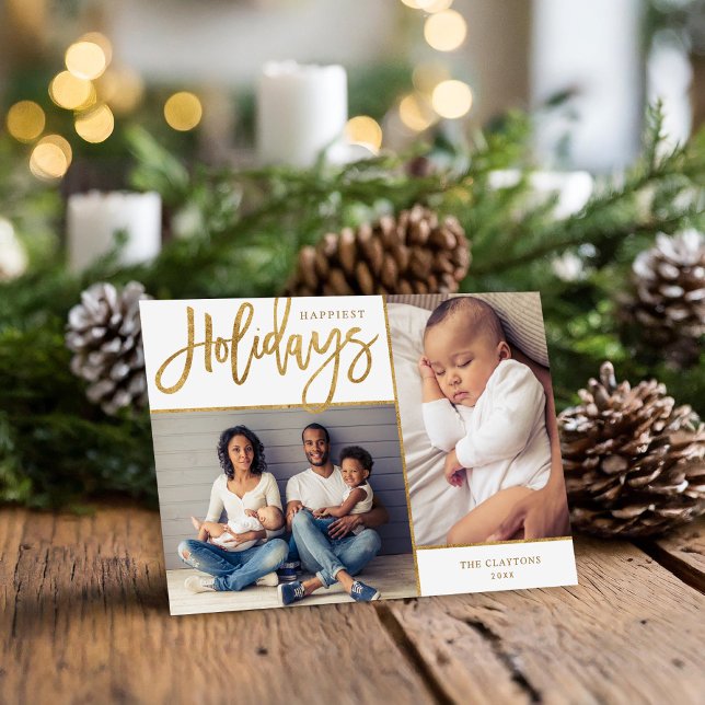 Happiest Helgdagars Faux Gold Foil 2 Photo Julkort (Skapare uppladdad)