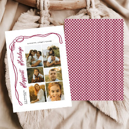 Happiest Holidays Bow Family 6 Photos Plaid Julkort