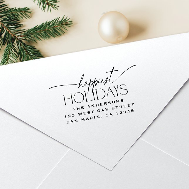 Happiest Holidays Elegant Christmas Return Address Självfärgande Stämpel (Skapare uppladdad)