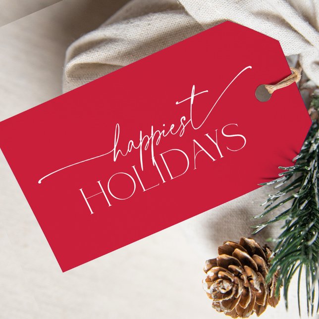 Happiest Holidays Elegant Typography Christmas  Presentetikett (Skapare uppladdad)