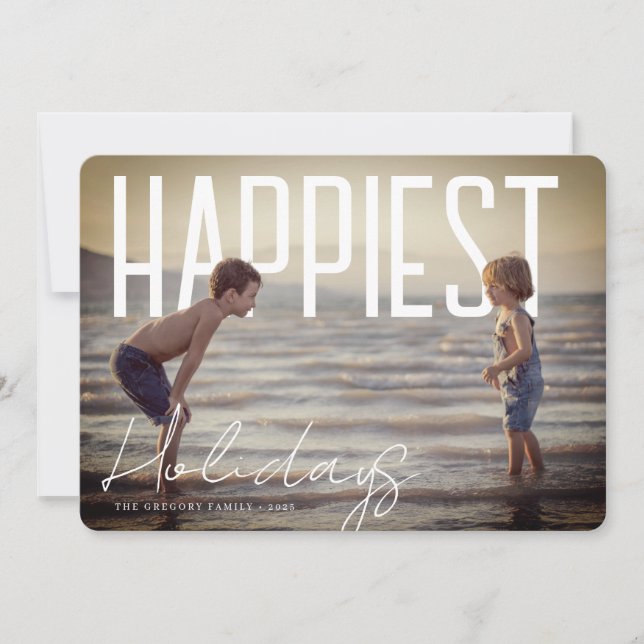 Happiest Holidays Modern Photo Card Julkort (Framsida)