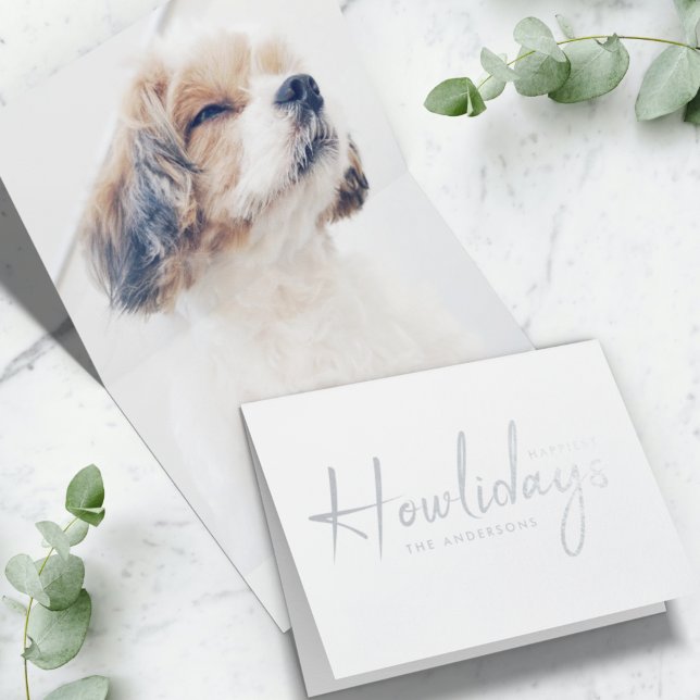 Happiest Howlidays | Minimal fotojul i Hund Folierat Kort (Skapare uppladdad)