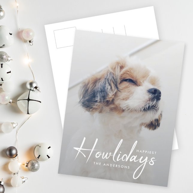 Happiest Howlidays | Minimal fotojul i Hund Helg Vykort (A minimalist pet photo postcard to celebrate for your furry friend this Christmas)