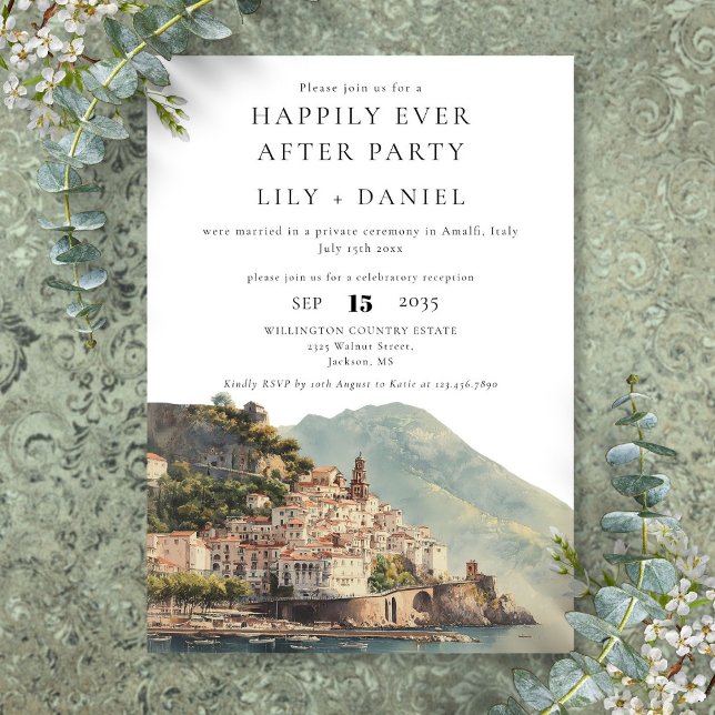 Happily Ever After Amalfi Italy Wedding Inbjudningar (Happily Ever After Amalfi Italy Wedding Invitation)