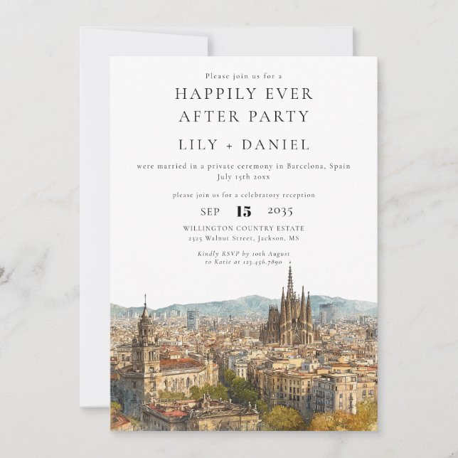 Happily Ever After Barcelona Wedding Inbjudningar (Framsida)