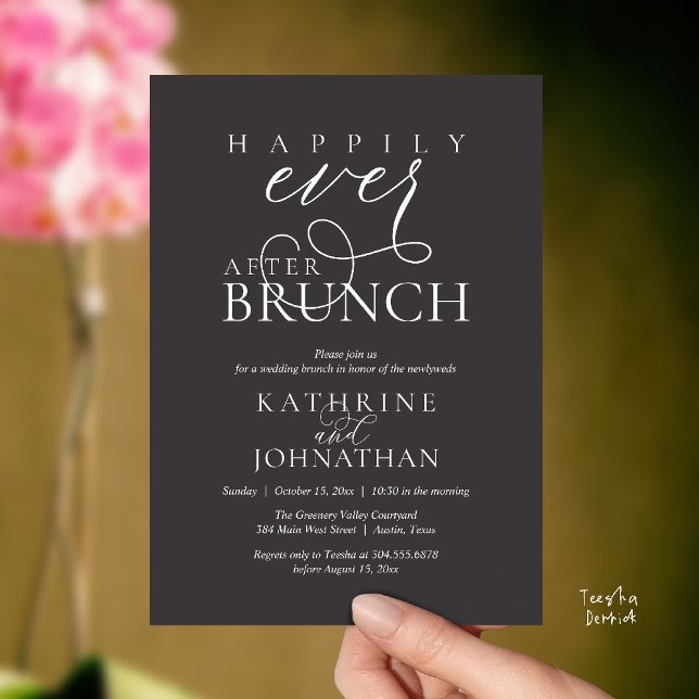 Happily Ever After Brunch Post Wedding Elopement Inbjudningar (Happily Ever After Brunch Post Wedding Elopement Reception Invitation Card in Charcoal Grey)
