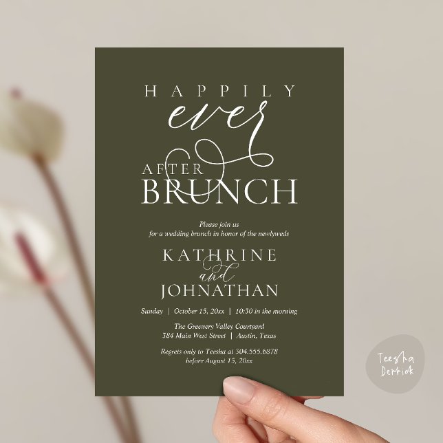 Happily Ever After Brunch Post Wedding Elopement Inbjudningar (Happily Ever After Brunch Post Wedding Elopement Reception Invitation Card in Olive Green)