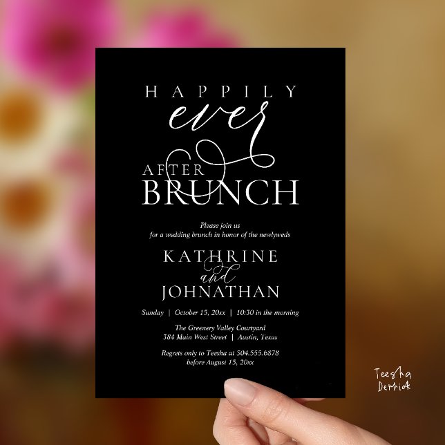 Happily Ever After Brunch Post Wedding Elopement Inbjudningar (Happily Ever After Brunch Post Wedding Elopement Reception Invitation Card in Black and White)