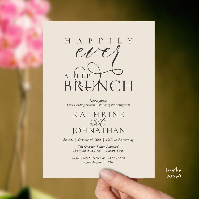 Happily Ever After Brunch Post Wedding Elopement Inbjudningar (Happily Ever After Brunch Post Wedding Elopement Reception Invitation Card in Cream Charcoal Grey)