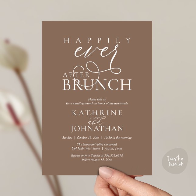 Happily Ever After Brunch Post Wedding Elopement Inbjudningar (Happily Ever After Brunch Post Wedding Elopement Reception Invitation Card in Taupe Brown)