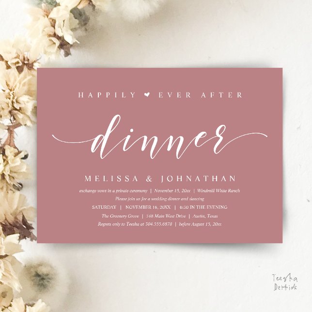 Happily Ever After Dinner, Modern Minimalist Inbjudningar (Happily Ever After Dinner, Modern Minimalist reception Invitation Card, dusty rose pink)