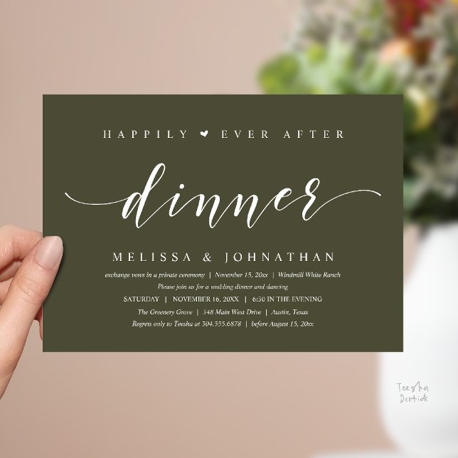 Happily Ever After Dinner, Modern Minimalist Inbjudningar (Happily Ever After Dinner, Modern Minimalist reception Invitation Card, olive green)