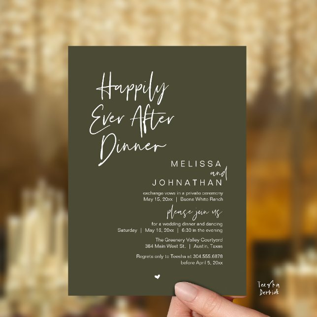 Happily Ever After Dinner Modern Wedding Party Inbjudningar (Happily Ever After Dinner Modern Wedding Reception Party Invitation Card olive green)