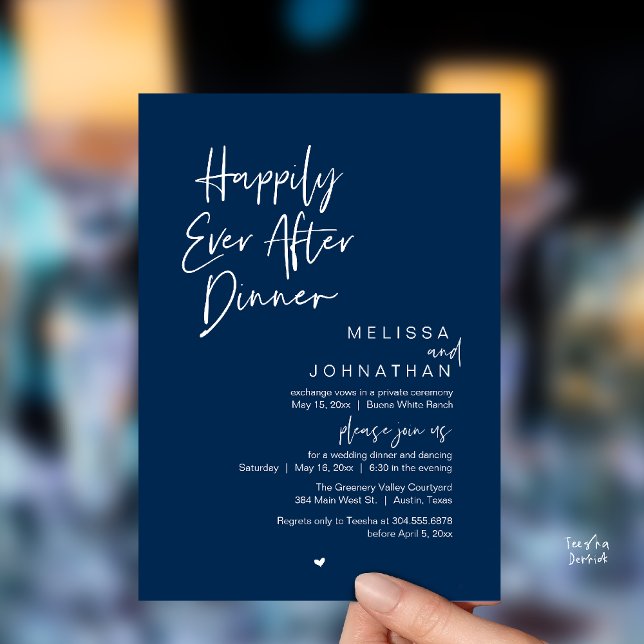 Happily Ever After Dinner Modern Wedding Party Inbjudningar (Happily Ever After Dinner Modern Wedding Reception Party Invitation Card navy Blue)